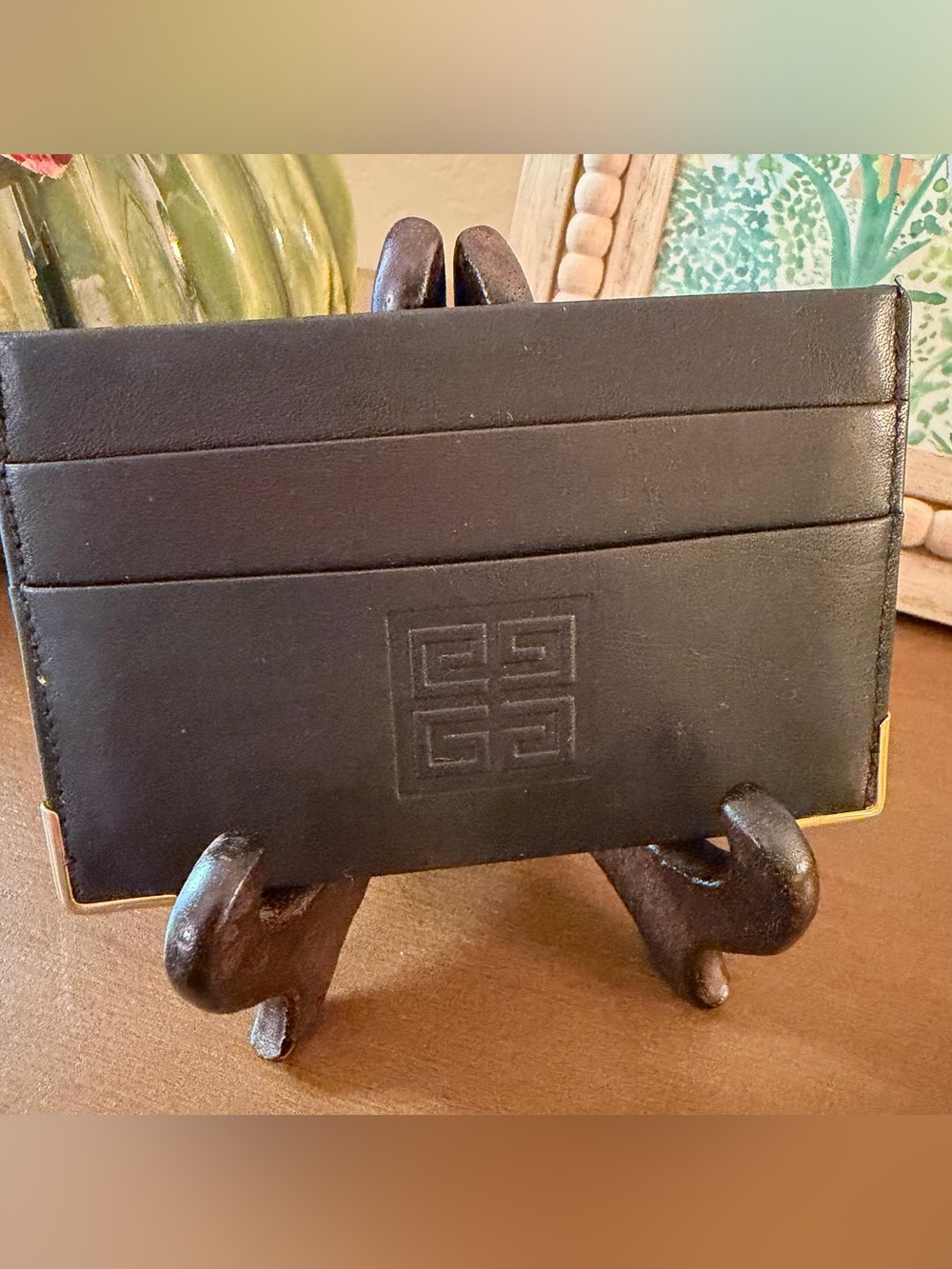 Givenchy Soft Beautiful Black Leather Card Case with Gold Corner Accents